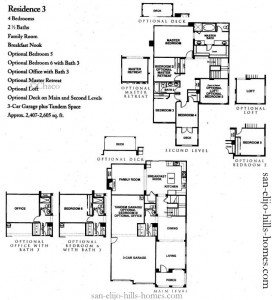 San Elijo Hills homes for sale in Waterford Plan 3 Floorplan 2,407-2,605sf, 4beds, 2.5baths